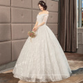 HQ191 Unique Shinny Stars Bridal Dress Floor Length Luxury Half Sleeves Off Shoulder Ball Gown Wedding Dress 2019
